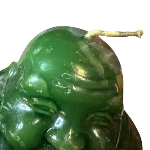 Vintage 70s Lucky Buddha Candle Green Black Wax Distressed 5.25 in - Picture 9 of 14